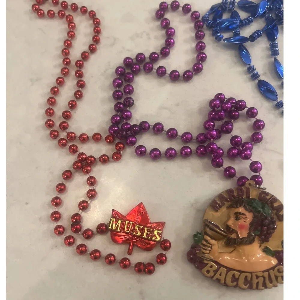 6 Vintage Y2K Mardi Gras Beads Lot Muses Bacchus Pegasus Endymion Orpheus Krewes